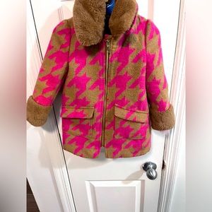 Girls Beige Faux Fur Trim Houndstooth Coat (gently worn)